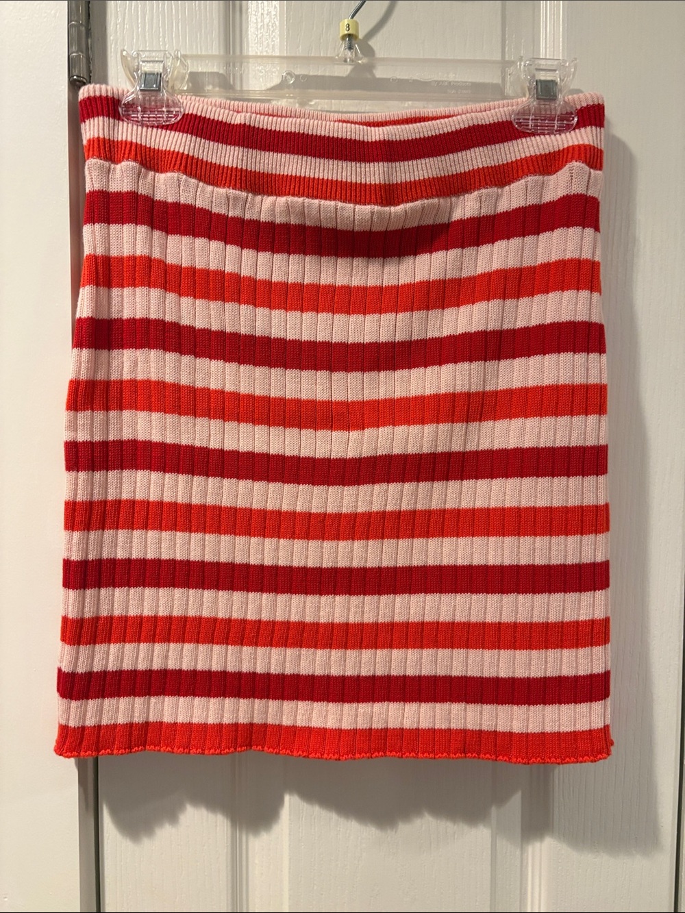 United Colors Of Benetton Red & Pink Striped Ribbed Mini Skirt